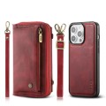 For iPhone 15 Pro Max Crossbody Multi-functional Zipper Wallet Leather Phone Case(Red)