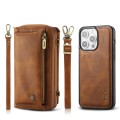 For iPhone 15 Pro Max Crossbody Multi-functional Zipper Wallet Leather Phone Case(Brown)