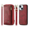 For iPhone 15 Crossbody Multi-functional Zipper Wallet Leather Phone Case(Red)