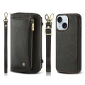 For iPhone 15 Crossbody Multi-functional Zipper Wallet Leather Phone Case(Black)