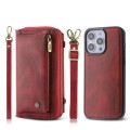 For iPhone 14 Pro Max Crossbody Multi-functional Zipper Wallet Leather Phone Case(Red)