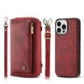 For iPhone 13 Pro Crossbody Multi-functional Zipper Wallet Leather Phone Case(Red)