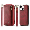 For iPhone 13 Crossbody Multi-functional Zipper Wallet Leather Phone Case(Red)