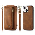 For iPhone 13 Crossbody Multi-functional Zipper Wallet Leather Phone Case(Brown)