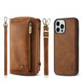 For iPhone 12 Pro Max Crossbody Multi-functional Zipper Wallet Leather Phone Case(Brown)