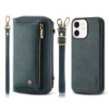 For iPhone 12 Crossbody Multi-functional Zipper Wallet Leather Phone Case(Green)