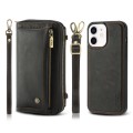 For iPhone 12 Crossbody Multi-functional Zipper Wallet Leather Phone Case(Black)