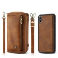For iPhone XS Max Crossbody Multi-functional Zipper Wallet Leather Phone Case(Brown)
