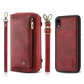 For iPhone XR Crossbody Multi-functional Zipper Wallet Leather Phone Case(Red)
