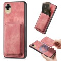 For OPPO A17K Retro Leather Card Bag Magnetic Phone Case(Pink)