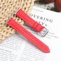 For Samsung Galaxy Watch Fit 3 Leather Sewing Thread Pin Buckle Watch Band(Red)