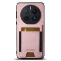 For Huawei Mate 50 Pro Suteni H03 Litchi Leather Card Bag Stand Back Phone Case(Pink)