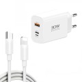 PD30W USB-C / Type-C + 8 Pin + USB Charger with Type-C to 8 Pin Date Cable(EU Plug)