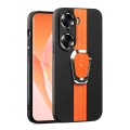 For Honor 60 Magnetic Litchi Leather Back Phone Case with Holder(Black)