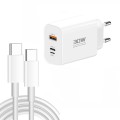 PD30W USB-C / Type-C + 8 Pin + USB Charger with Double Headed Type-C Data Cable(EU Plug)