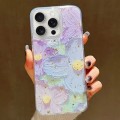 For iPhone 15 Pro Max Gold Foil Oil Painting Epoxy TPU Phone Case(Blue and Purple Flowers)