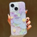 For iPhone 15 Plus Gold Foil Oil Painting Epoxy TPU Phone Case(Blue and Purple Flowers)