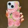 For iPhone 15 Plus Gold Foil Oil Painting Epoxy TPU Phone Case(Purple Chrysanthemum)