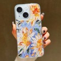 For iPhone 15 Plus Gold Foil Oil Painting Epoxy TPU Phone Case(White Cosmos)