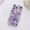 For iPhone 15 Pro Rose Hand-set Diamond PC Phone Case(Purple)