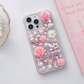 For iPhone 13 Pro Max Rose Hand-set Diamond PC Phone Case(Pink)