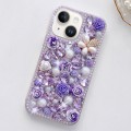 For iPhone 13 Rose Hand-set Diamond PC Phone Case(Purple)