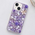 For iPhone 13 mini Rose Hand-set Diamond PC Phone Case(Purple)