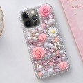 For iPhone 12 Pro Max Rose Hand-set Diamond PC Phone Case(Pink)