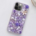 For iPhone 12 Pro Rose Hand-set Diamond PC Phone Case(Purple)