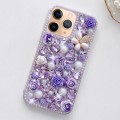 For iPhone 11 Pro Rose Hand-set Diamond PC Phone Case(Purple)