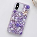 For iPhone XR Rose Hand-set Diamond PC Phone Case(Purple)