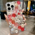 For iPhone 15 Pro Max Rose Hand-set Pearl Diamond PC Phone Case(Red)
