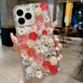 For iPhone 11 Pro Rose Hand-set Pearl Diamond PC Phone Case(Red)