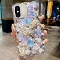 For iPhone XS Max Rose Hand-set Pearl Diamond PC Phone Case(Blue)