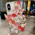 For iPhone XS Max Rose Hand-set Pearl Diamond PC Phone Case(Red)