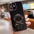 For iPhone 12 Embrace Stars Electroplating Astronaut Holder Phone Case(Black)