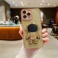 For iPhone 15 Pro Max Glitter Electroplating Astronaut Holder Phone Case(Gold)