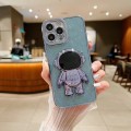 For iPhone 15 Pro Max Glitter Electroplating Astronaut Holder Phone Case(Blue)