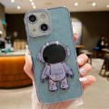 For iPhone 15 Glitter Electroplating Astronaut Holder Phone Case(Blue)
