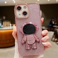 For iPhone 14 Plus Glitter Electroplating Astronaut Holder Phone Case(Pink)