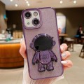 For iPhone 14 Plus Glitter Electroplating Astronaut Holder Phone Case(Purple)
