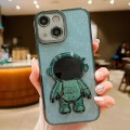 For iPhone 14 Glitter Electroplating Astronaut Holder Phone Case(Green)
