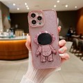 For iPhone 14 Pro Max Glitter Electroplating Astronaut Holder Phone Case(Pink)