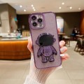 For iPhone 14 Pro Max Glitter Electroplating Astronaut Holder Phone Case(Purple)