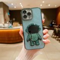 For iPhone 13 Pro Glitter Electroplating Astronaut Holder Phone Case(Green)