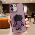 For iPhone 12 Glitter Electroplating Astronaut Holder Phone Case(Purple)