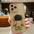 For iPhone 11 Pro Glitter Electroplating Astronaut Holder Phone Case(Gold)