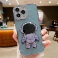 For iPhone 11 Pro Glitter Electroplating Astronaut Holder Phone Case(Blue)