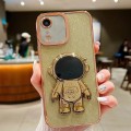 For iPhone XR Glitter Electroplating Astronaut Holder Phone Case(Gold)