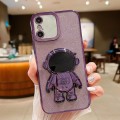 For iPhone XS Max Glitter Electroplating Astronaut Holder Phone Case(Purple)